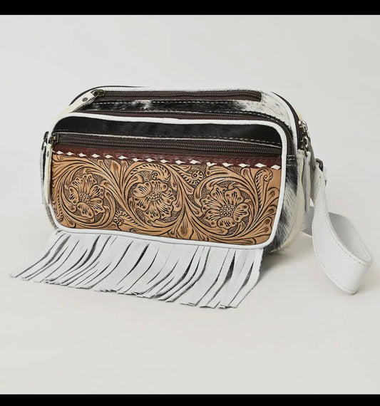 Cowhide & fringe rectangle Fanny pack