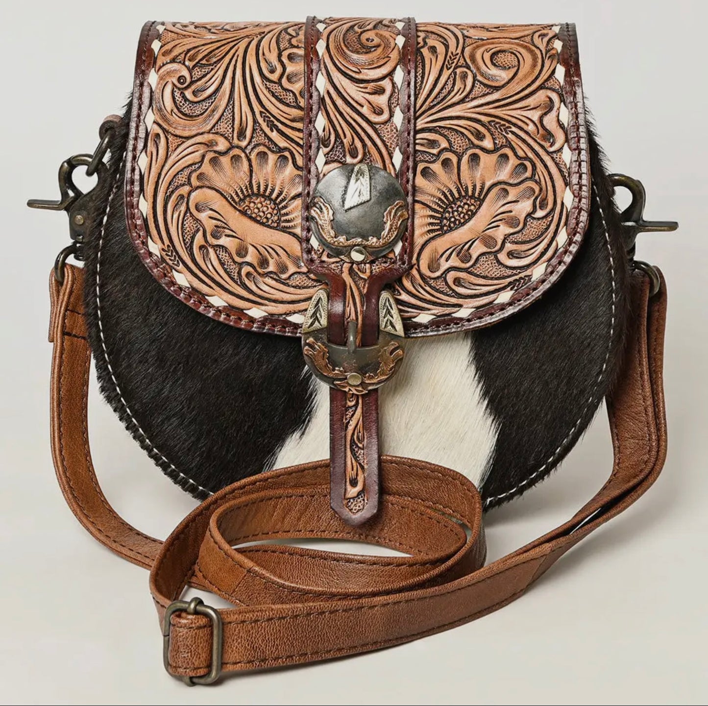 American Darling Tooled Leather and Cowhide Crossbody