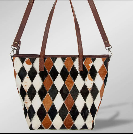 American Darling Cowhide Checkered Tote Purse