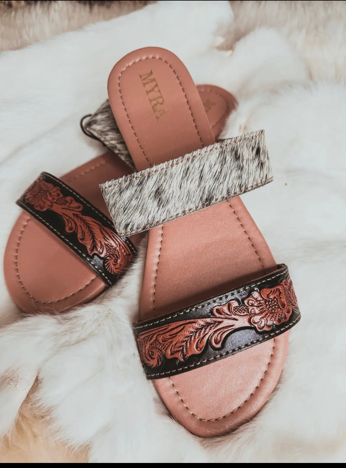 Myra Cowhide & Tooled Leather Sandals