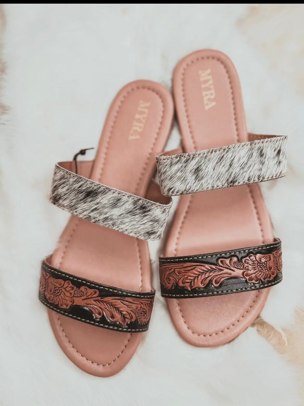 Myra Cowhide & Tooled Leather Sandals