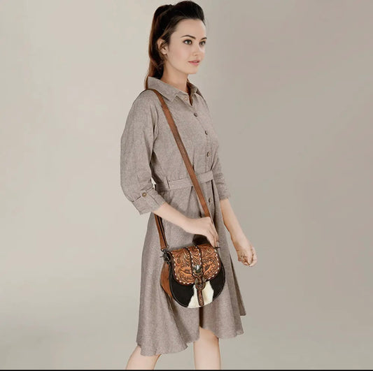 American Darling Tooled Leather and Cowhide Crossbody