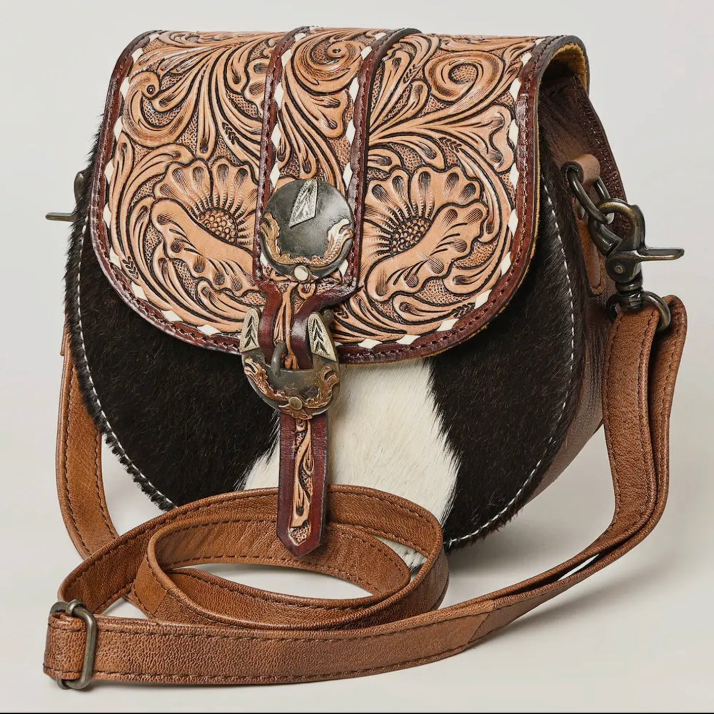American Darling Tooled Leather and Cowhide Crossbody