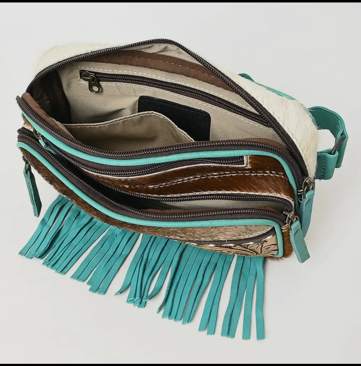 Cowhide & fringe rectangle Fanny pack