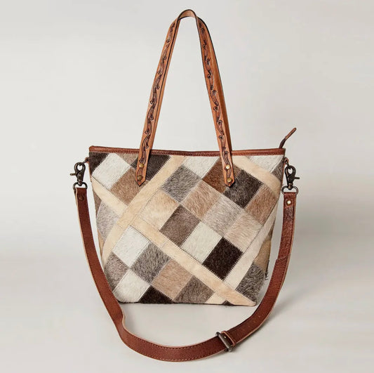 American Darling Cowhide Patchwork Tote Purse