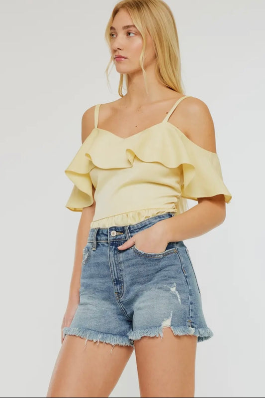 KanCan Distressed Mid Denim Shorts