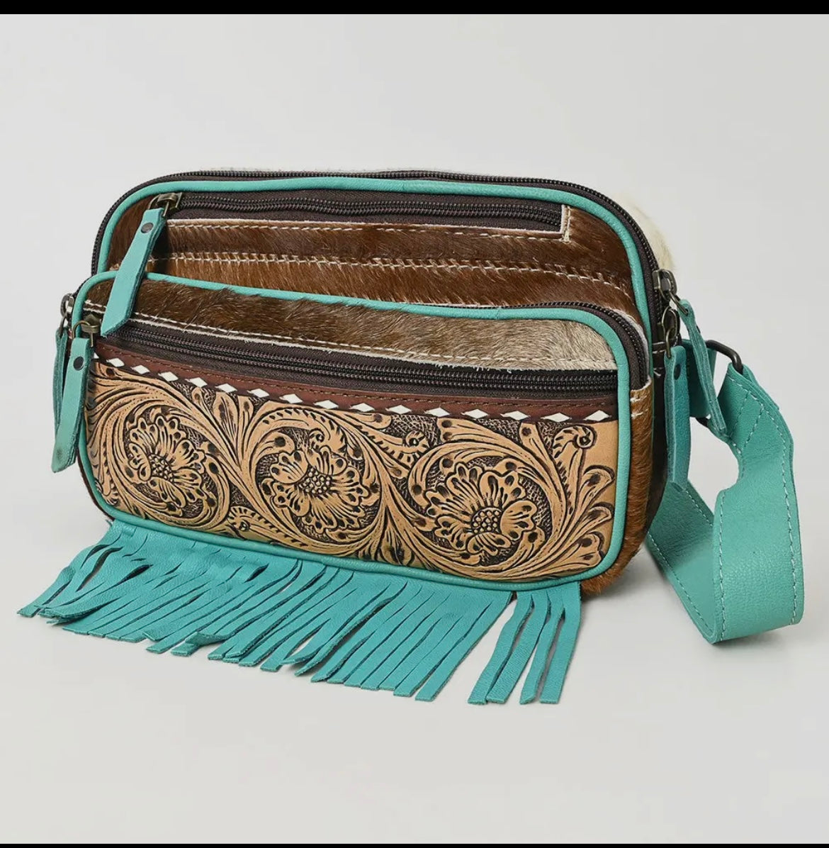 Cowhide & fringe rectangle Fanny pack