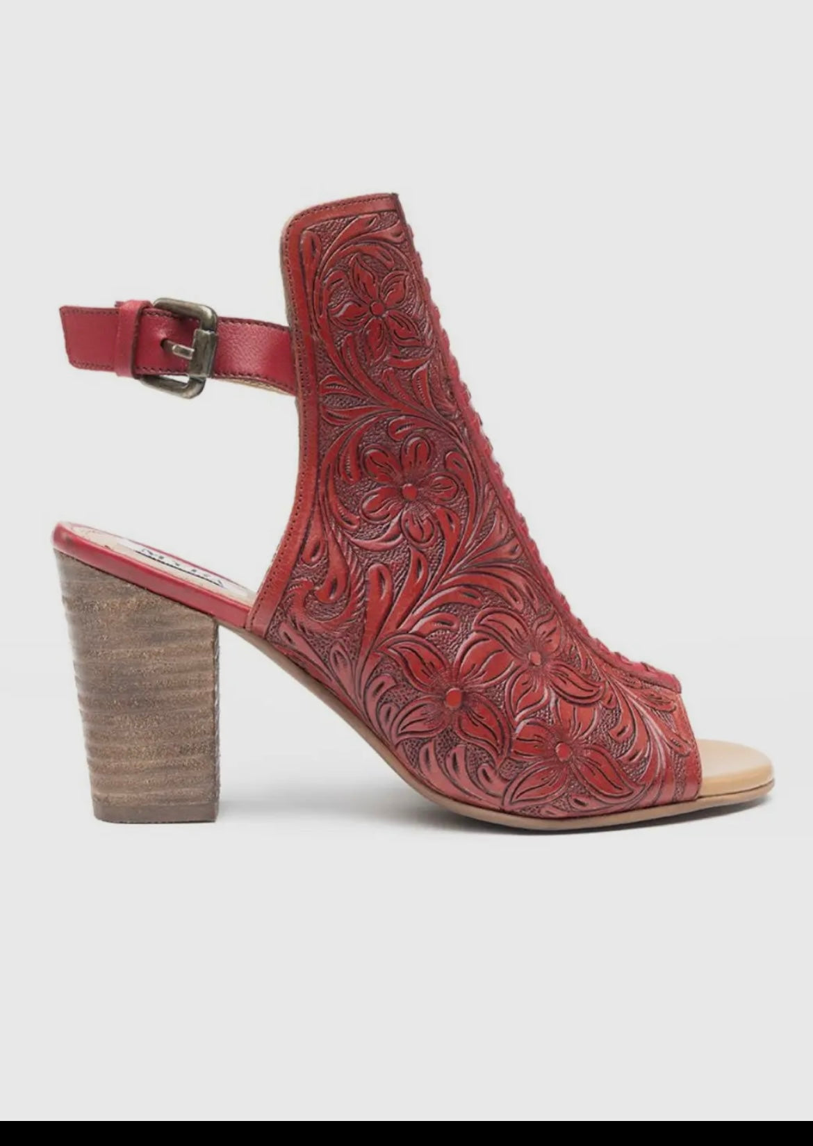 Myra Red Tooled Leather Heels