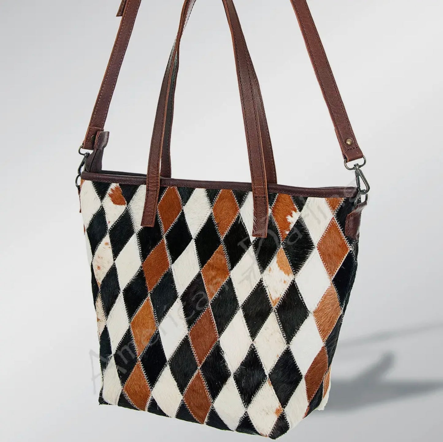 American Darling Cowhide Checkered Tote Purse