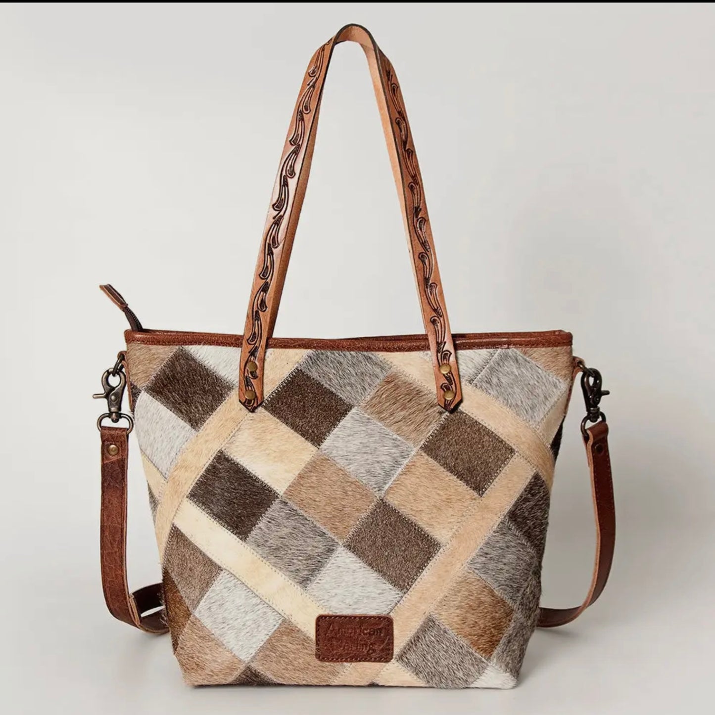 American Darling Cowhide Patchwork Tote Purse