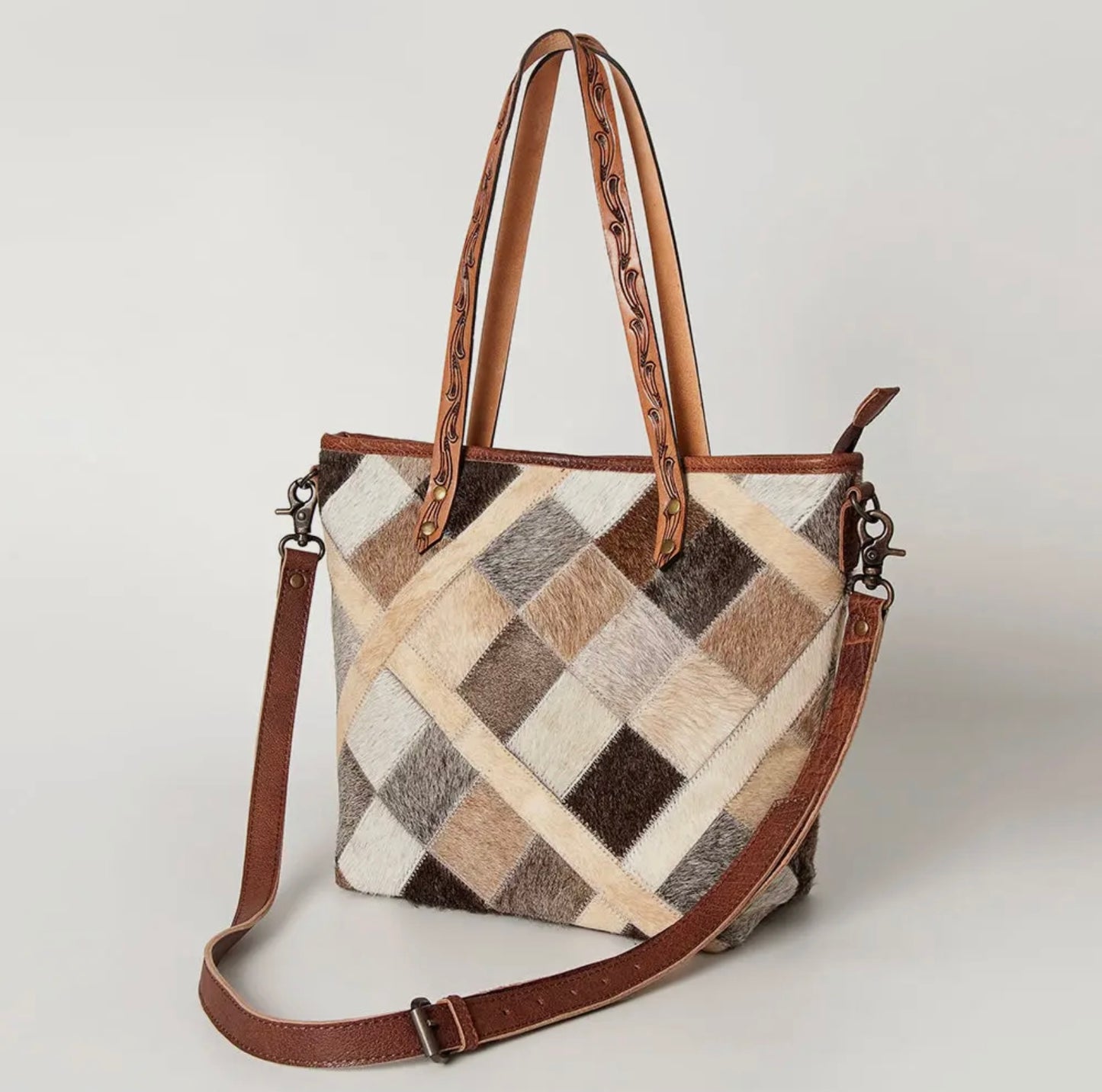 American Darling Cowhide Patchwork Tote Purse