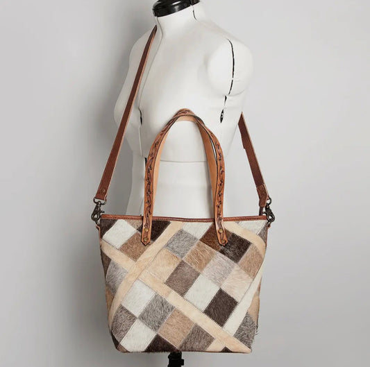American Darling Cowhide Patchwork Tote Purse
