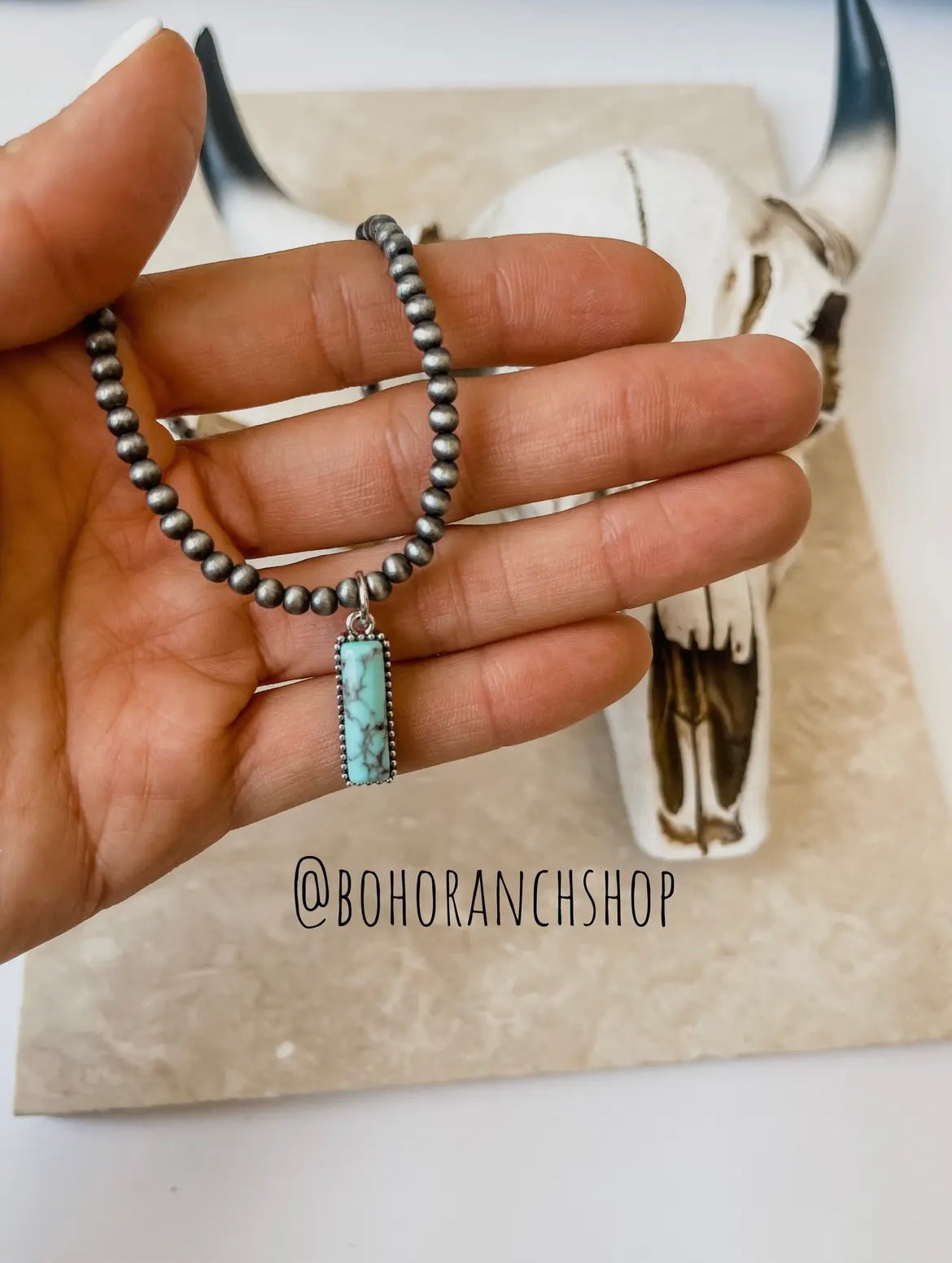 Navajo Style Bead Choker Turquoise Pendant Necklace
