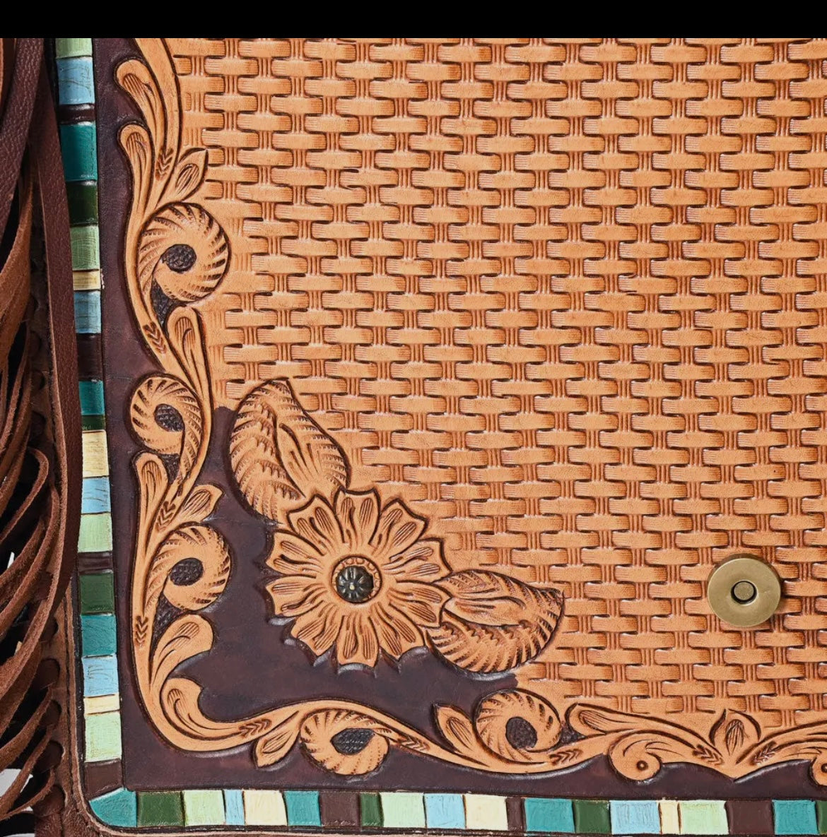 American Darling Cactus Turquoise Stone Tooled Genuine Leather Crossbody