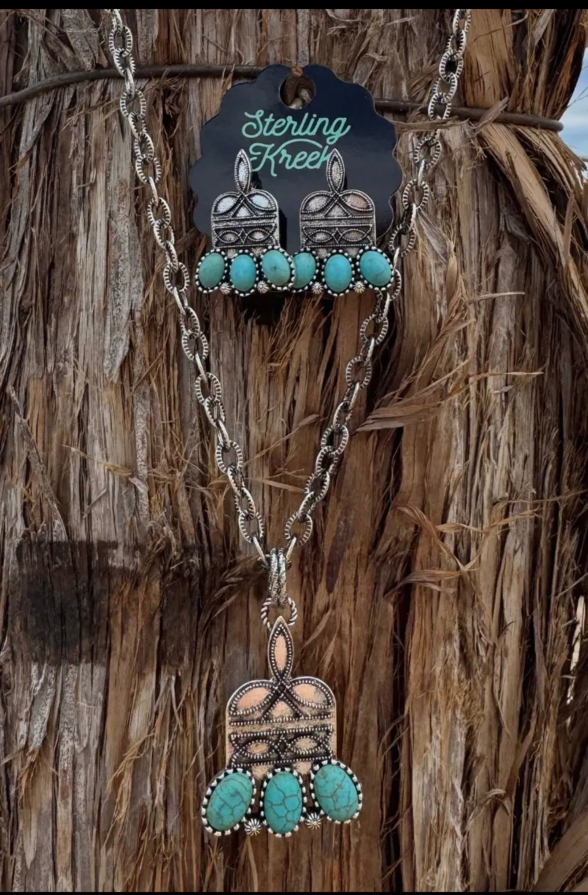 Sterling Kreek Stitched in Stone Necklace and Earrings Set